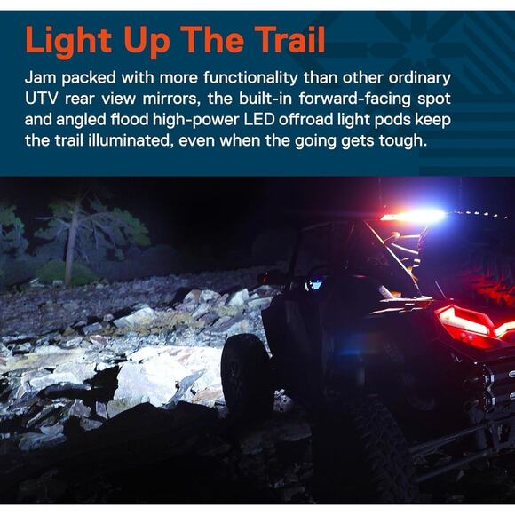 UTV Side Mirrors w/ Amber Turn Signals & LED Pods – Fits RZR Ranger Can-Am - Picture 3 of 8